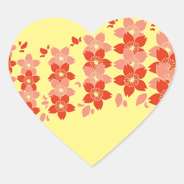 Cherry Blossom Red Pink Heart Sticker (Front)