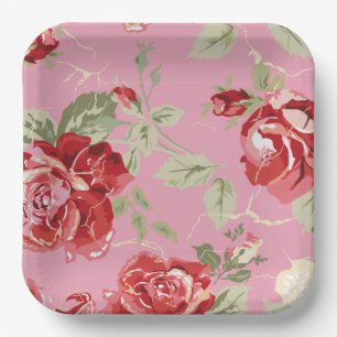 Cherry blossom red rose Paper Plate
