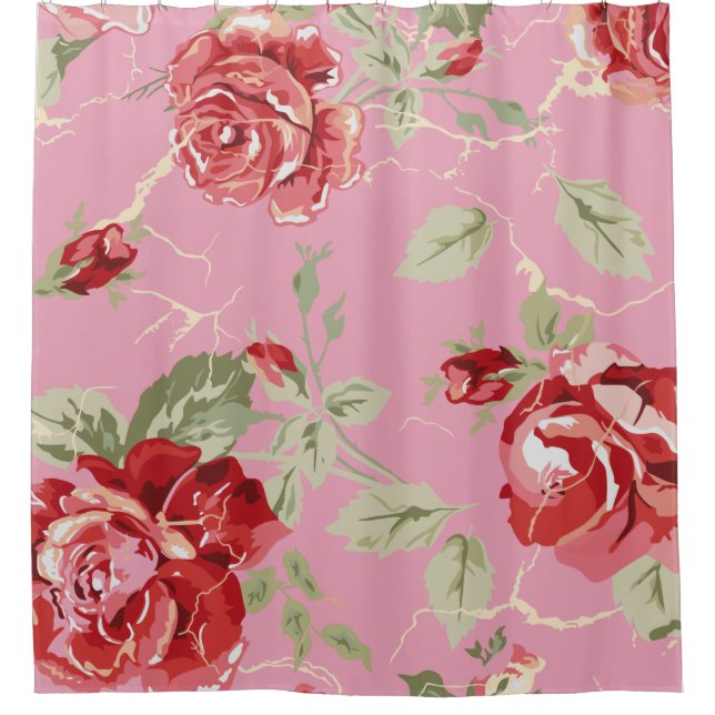 Cherry blossom red rose shower curtain (Front)