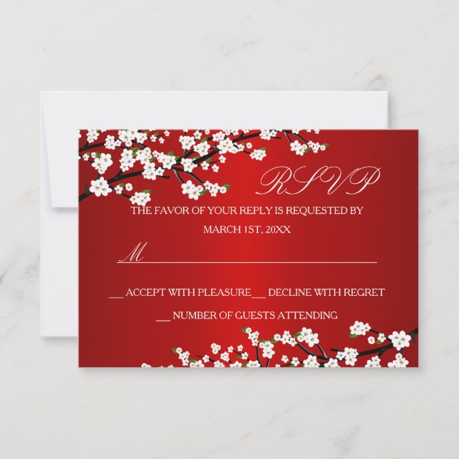 Cherry Blossom Red RSVP Card (Front)