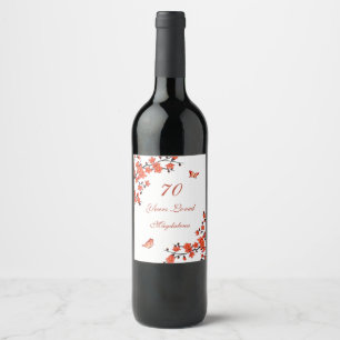 Cherry Blossom Red White Custom Birthday Wine Lab Wine Label