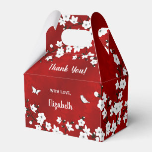 Cherry Blossom Red White Custom Thank You Floral Favour Box