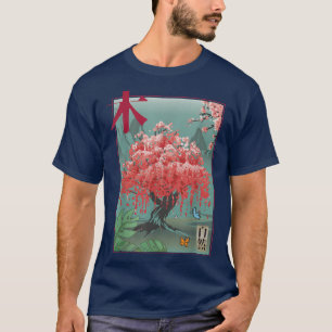 Cherry Blossom Retro Vintage Wooden Block Japanese T-Shirt