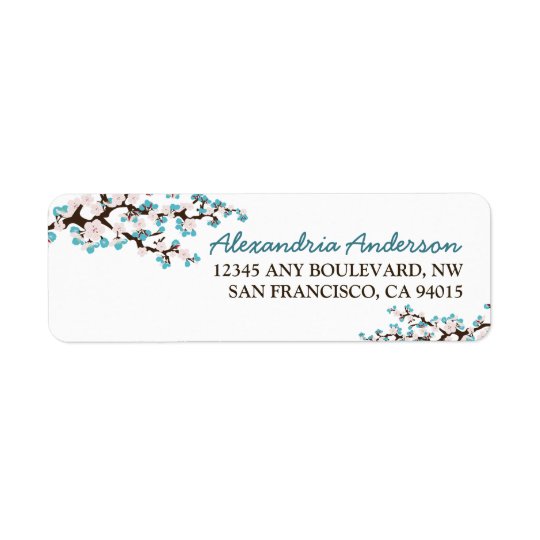 Cherry Blossom Return Address Label (aqua)