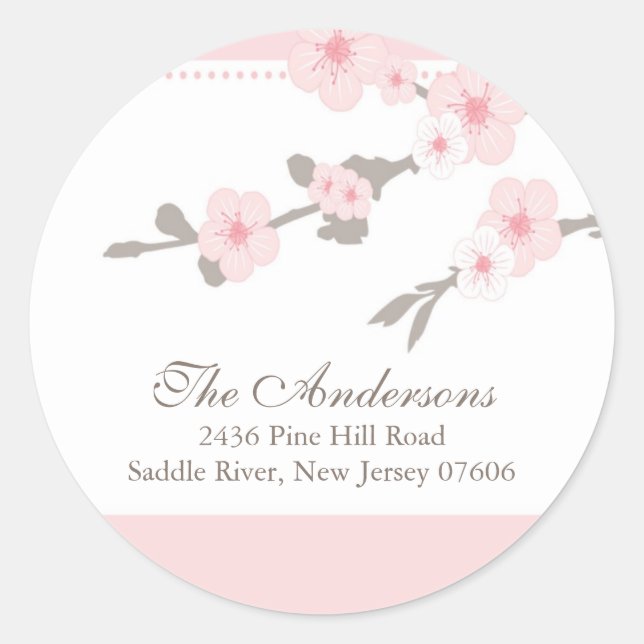 Cherry Blossom Return Address Wedding Sticker (Front)