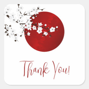 Cherry Blossom Rising Sun Thank You Square Sticker
