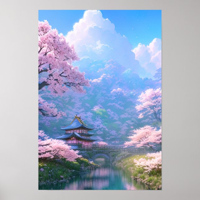Cherry Blossom Riverside Retreat Poster (Front)