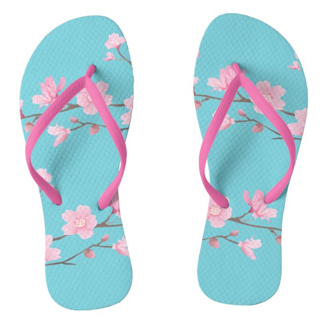 Cherry Blossom - Robin egg blue Flip Flops (Footbed)