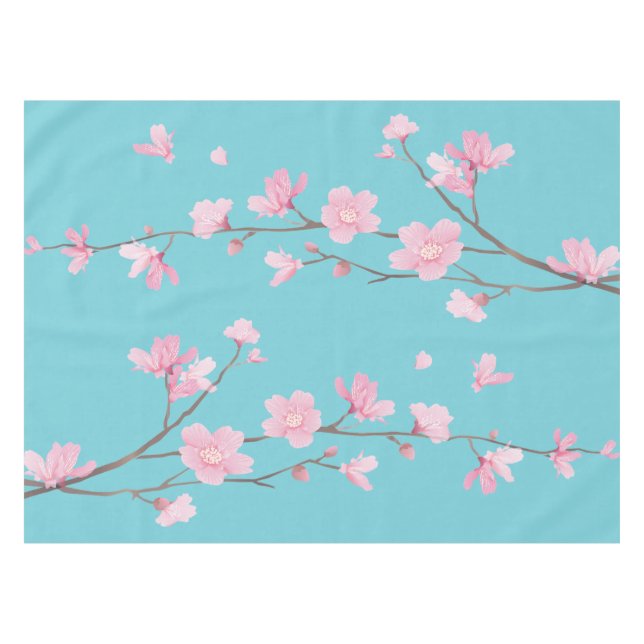 Cherry Blossom - Robin Egg Blue Tablecloth (Front (Horizontal))