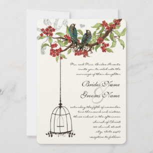 Cherry Blossom Romantic Birds & Birdcage Weddings Invitation