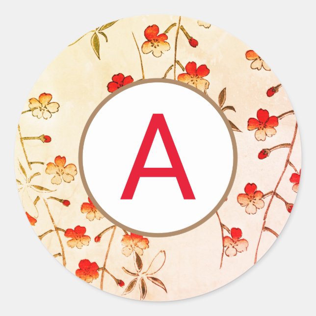 CHERRY BLOSSOM ROUND STICKER WITH CUSTOM INITIAL (Front)