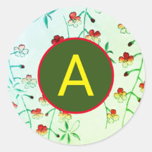 CHERRY BLOSSOM ROUND STICKER WITH CUSTOM INITIAL
