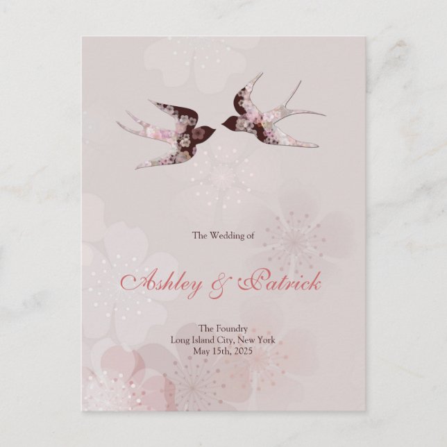 Cherry Blossom Sakura and Floral Swallows2 Program Announcement Postcard (Front)
