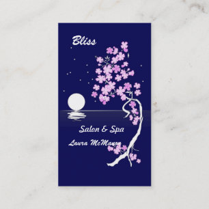 Cherry blossom (Sakura) at night (on blue) Business Card