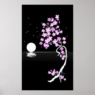 Cherry blossom (Sakura) at night Print