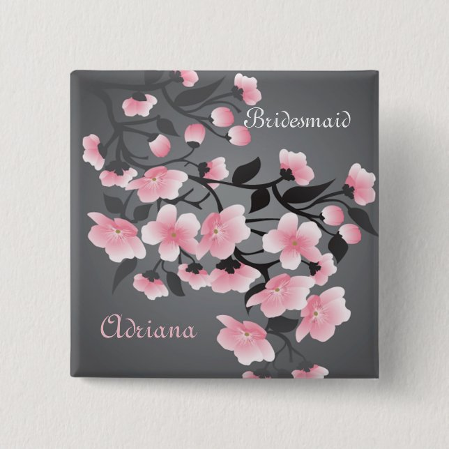 Cherry blossom (Sakura) Bridesmaid 15 Cm Square Badge (Front)