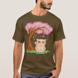 Cherry Blossom Sakura Cute Cat Kawaii Japanese Ani T-Shirt