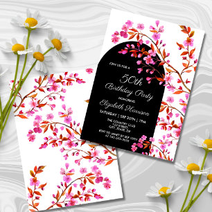 Cherry Blossom Sakura Flower Black White Birthday  Invitation