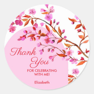 Cherry Blossom Sakura Flower Pink White Birthday  Classic Round Sticker