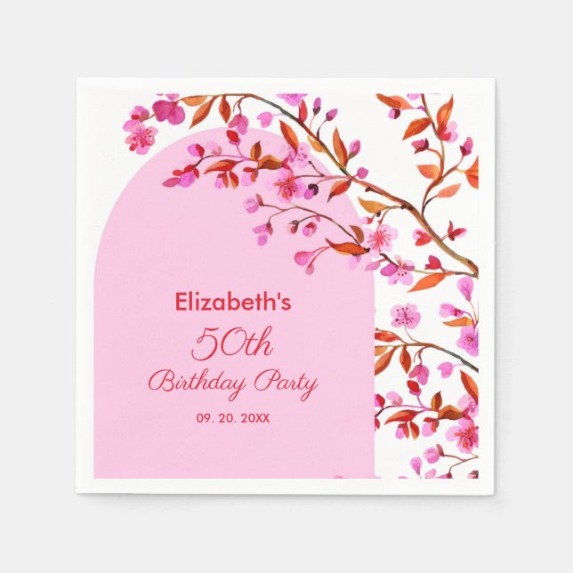 Cherry Blossom Sakura Flower Pink White Birthday  Napkin (Front)