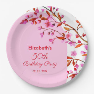Cherry Blossom Sakura Flower Pink White Birthday  Paper Plate