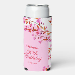 Cherry Blossom Sakura Flower Pink White Birthday Seltzer Can Cooler