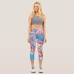 Cherry Blossom Sakura Flower Tree Capri Leggings