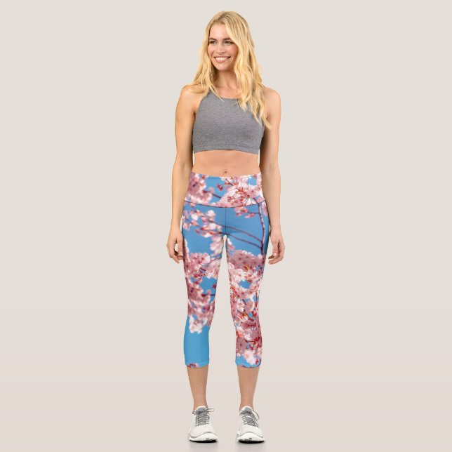 Cherry Blossom Sakura Flower Tree Capri Leggings (Front)