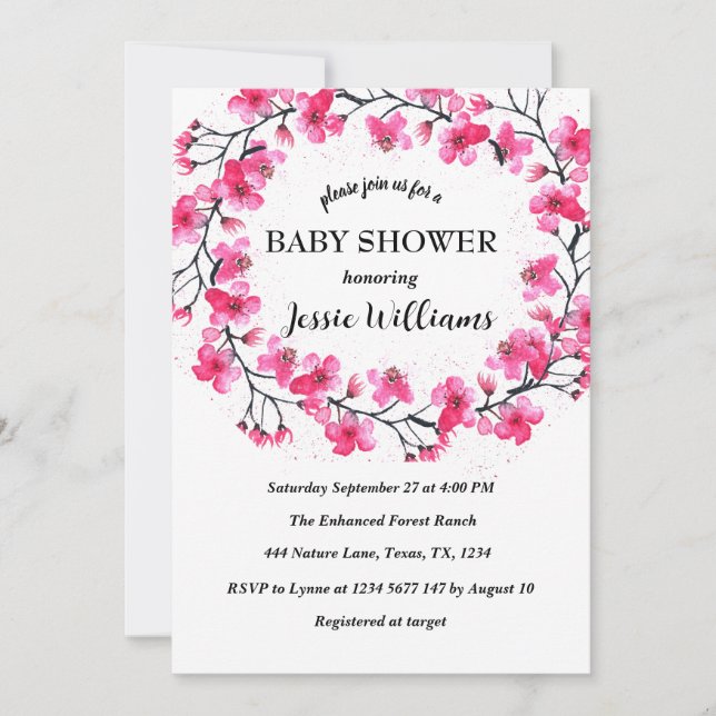 Cherry Blossom Sakura Flowers Baby shower Invitation (Front)