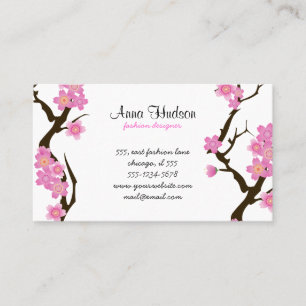 Cherry Blossom, Sakura Flowers - Pink Brown White Business Card