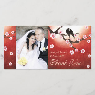 Cherry Blossom Sakura & Love Birds Thank You Photo Card