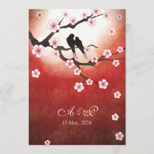 Cherry Blossom Sakura Love Birds Wedding Invite