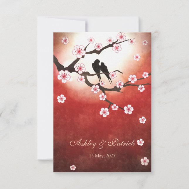 Cherry Blossom Sakura&Love BirdsReception Wedding Invitation (Front)