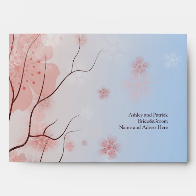 Cherry Blossom Sakura & Love Swallows Envelope (Front)