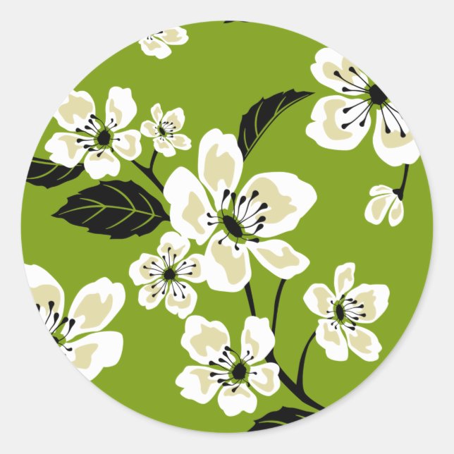CHERRY BLOSSOM - SAKURA (MATCHA GREEN) CLASSIC ROUND STICKER (Front)