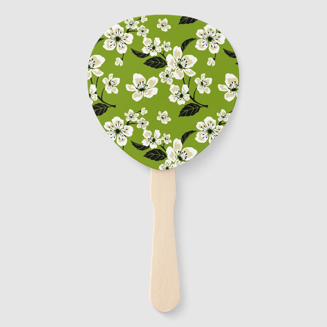 CHERRY BLOSSOM - SAKURA (MATCHA GREEN) HAND FAN (Front)