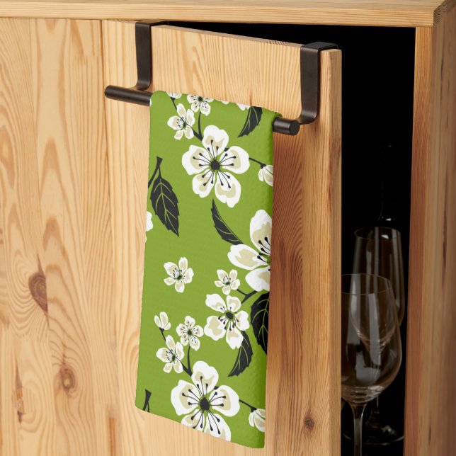 CHERRY BLOSSOM - SAKURA (MATCHA GREEN) TEA TOWEL (Thirds Fold)