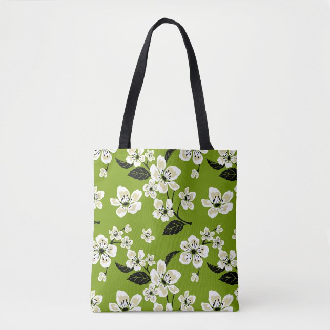 CHERRY BLOSSOM - SAKURA (MATCHA GREEN) TOTE BAG (Front)