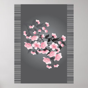 Cherry blossom (Sakura) on a grey background Poster