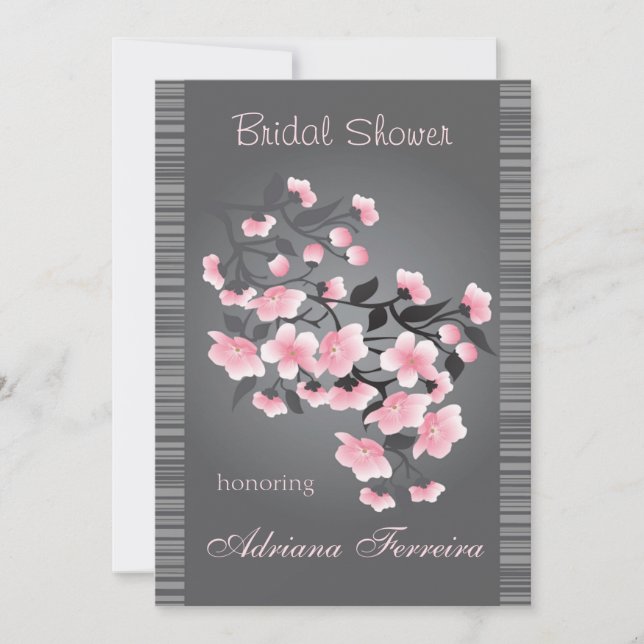 Cherry blossom (Sakura) on grey Bridal Shower Invitation (Front)