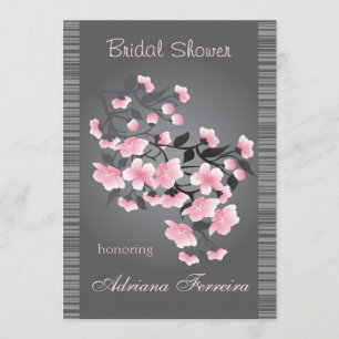 Cherry blossom (Sakura) on grey Bridal Shower Invitation