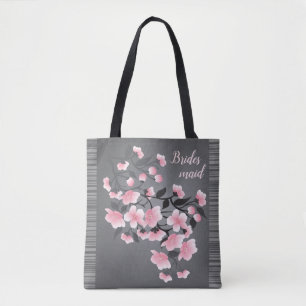Cherry blossom/Sakura on grey Bridesmaid Tote Bag
