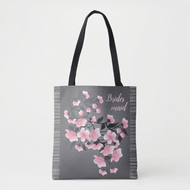 Cherry blossom/Sakura on grey Bridesmaid Tote Bag (Front)