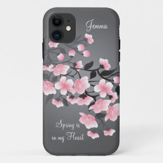 Cherry blossom (Sakura) on grey iPhone 11 Case