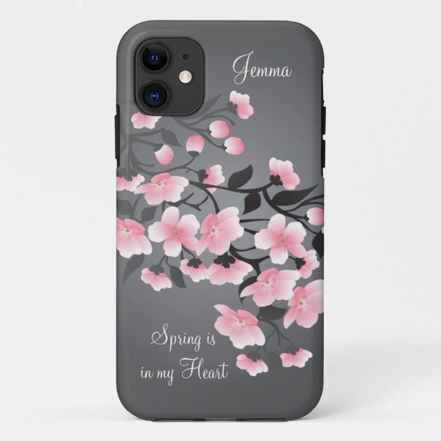 Cherry blossom (Sakura) on grey Case-Mate iPhone Case (Back)