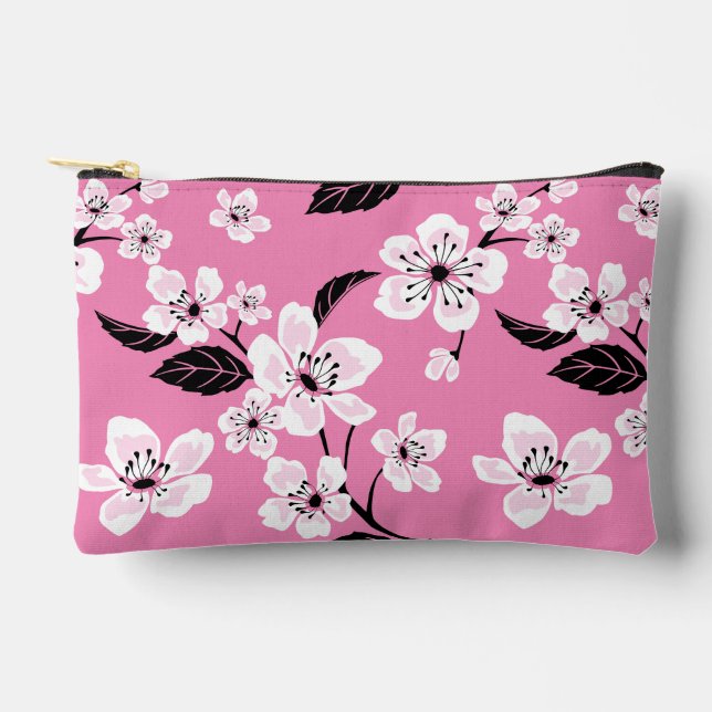 CHERRY BLOSSOM - SAKURA PATTERN IN LITE PINK ACCESSORY POUCH (Front)