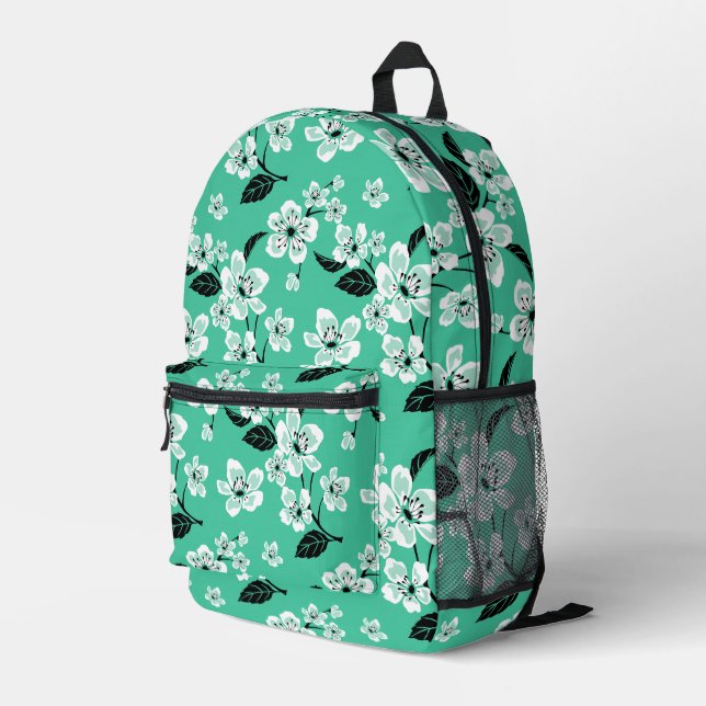 CHERRY BLOSSOM - SAKURA PATTERN IN MINT PRINTED BACKPACK (Back Corner Right)