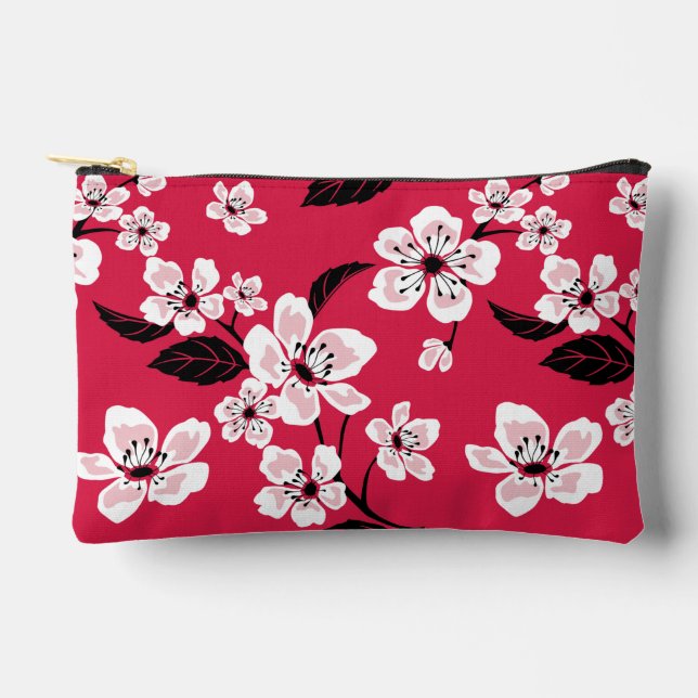 CHERRY BLOSSOM - SAKURA  PATTERN IN RED ACCESSORY POUCH (Front)