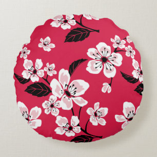CHERRY BLOSSOM - SAKURA PATTERN IN RED ROUND CUSHION