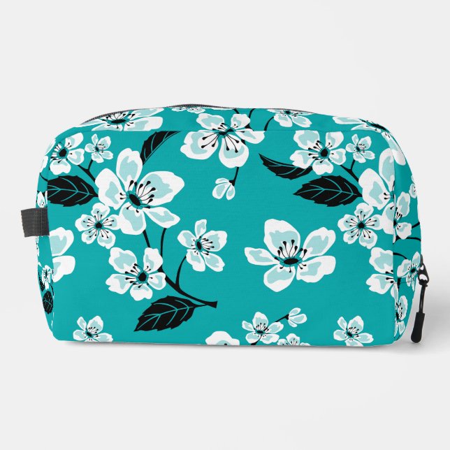 CHERRY BLOSSOM - SAKURA PATTERN IN TEAL DOPP KIT (Front)